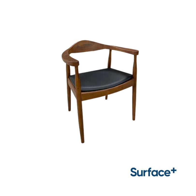 RUNDE Elm Wood Arm Chair with PU Upholstered Seat