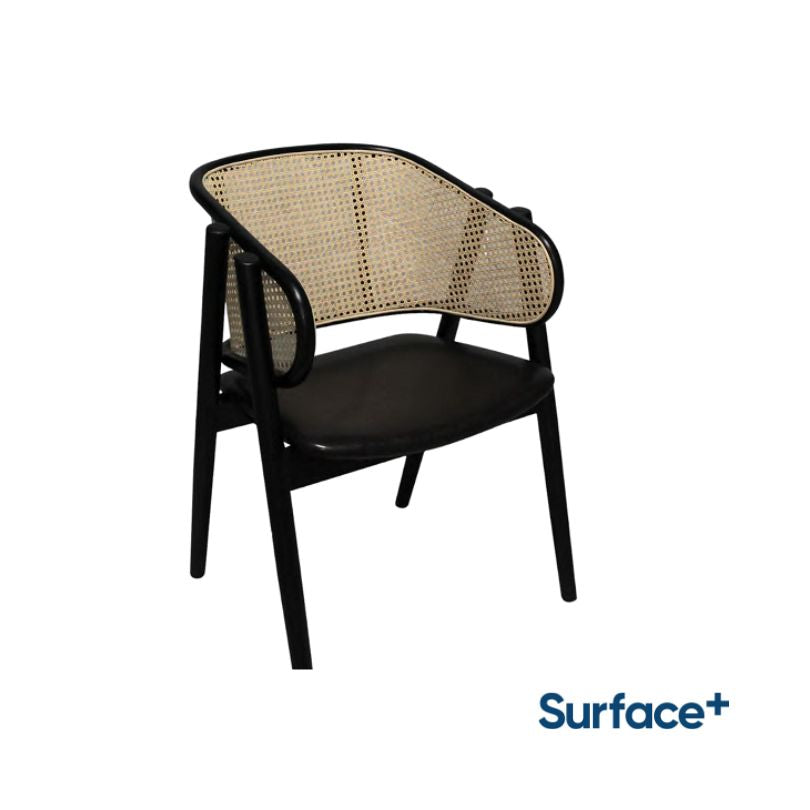 ASTRID Elm Wood Chair with PU Upholstered Seat and Rattan Backrest