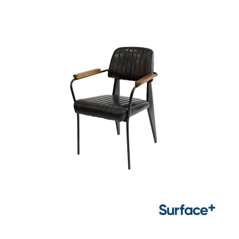 SIGMUND Arm Chair: Metal Arm Chair with Wood Detail and Channel Tufted PU Upholstered Seat and Backrest